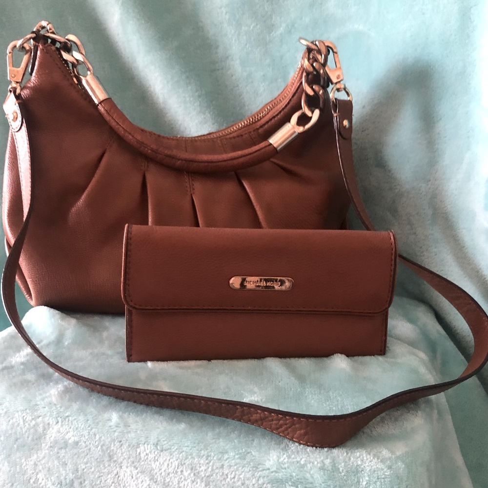 Michael Kors camel pebble leather Crossbody/shoulder bag and matching wallet